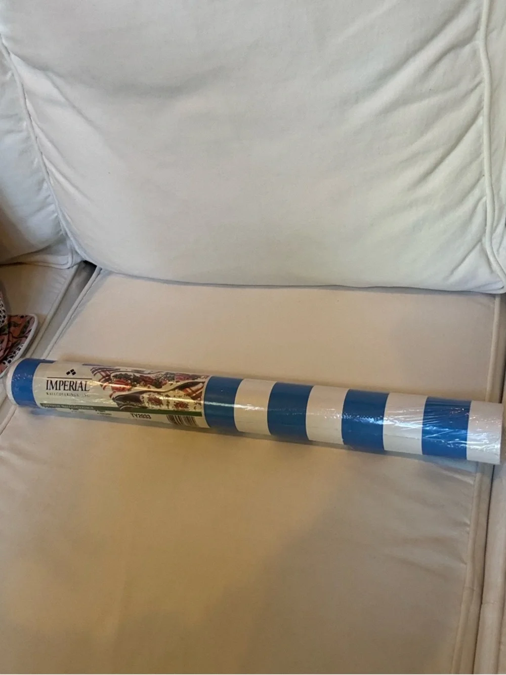 Imperial wallpaper. New. Blue and white striped. Vintage roll